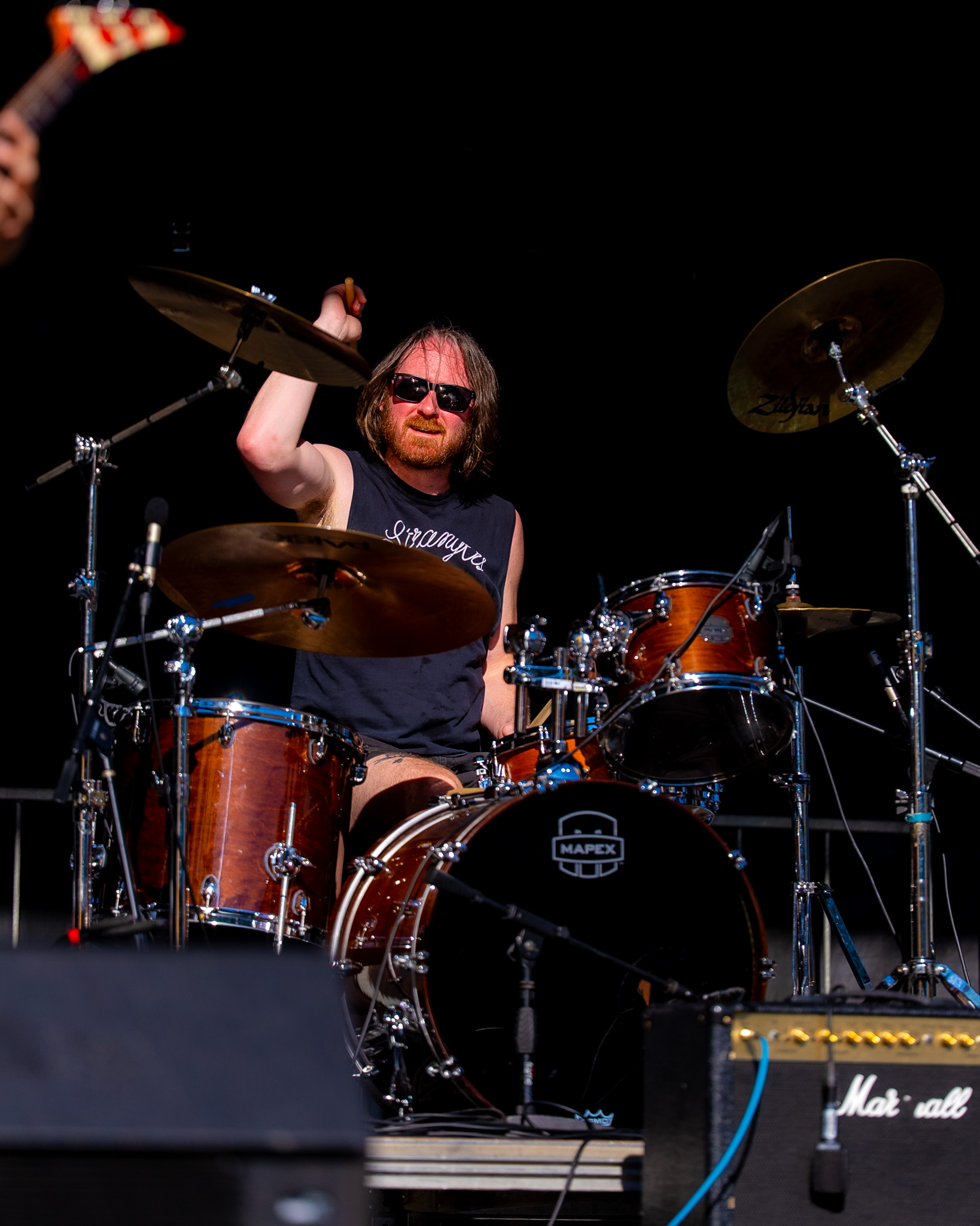 Drummer caught mid-song at the festival