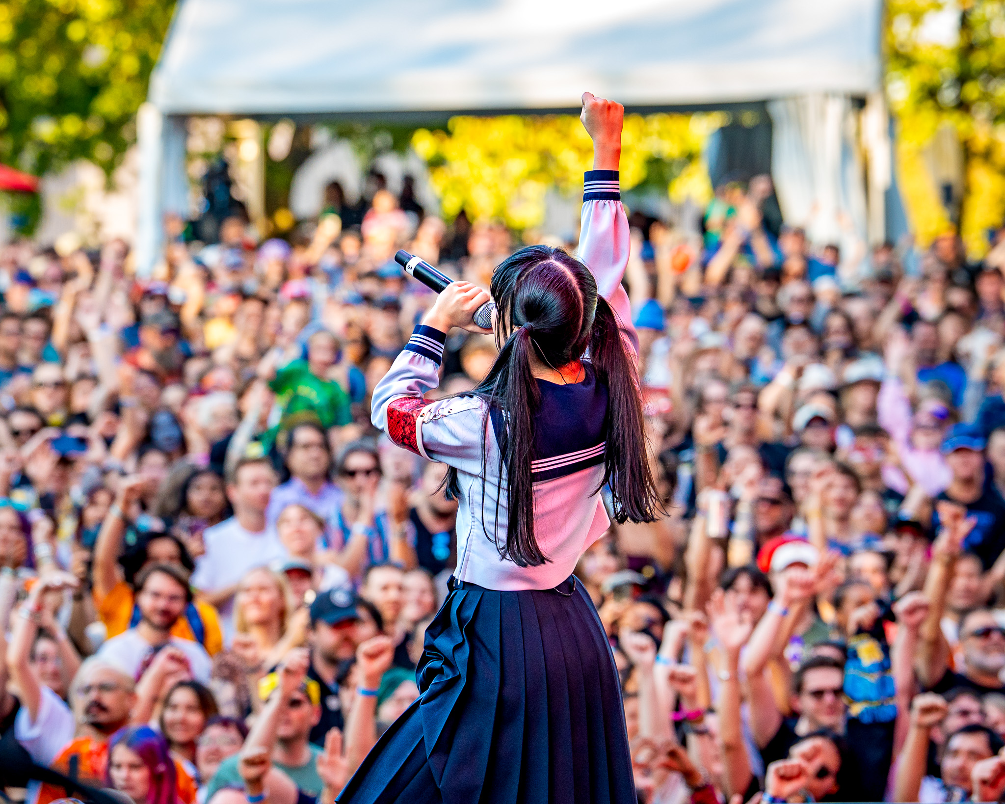 ATARASHII GAKKO! facing the Bumbershoot crowd at Seattle Center