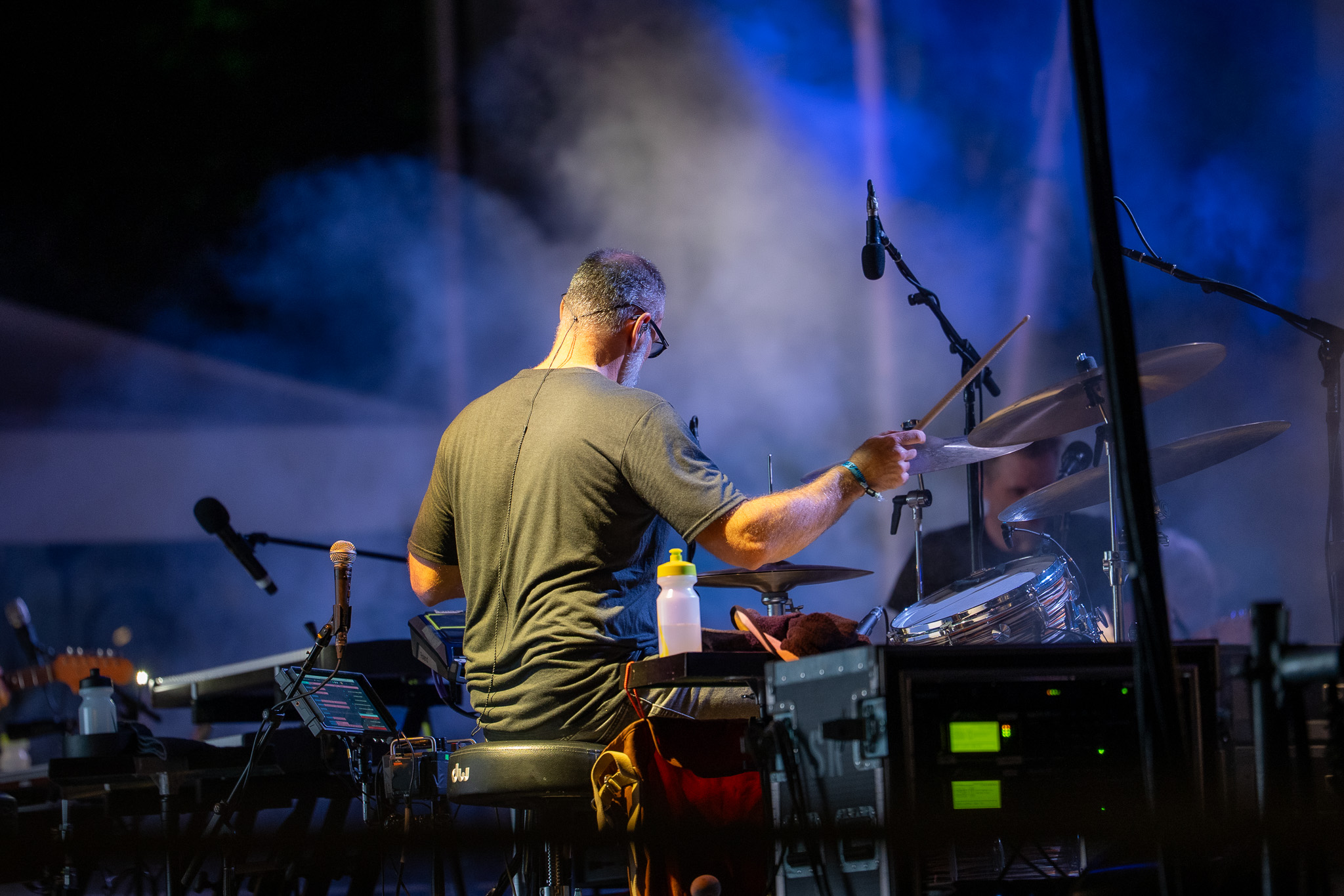 Death Cab for Cutie's drummer seen from behind the kit