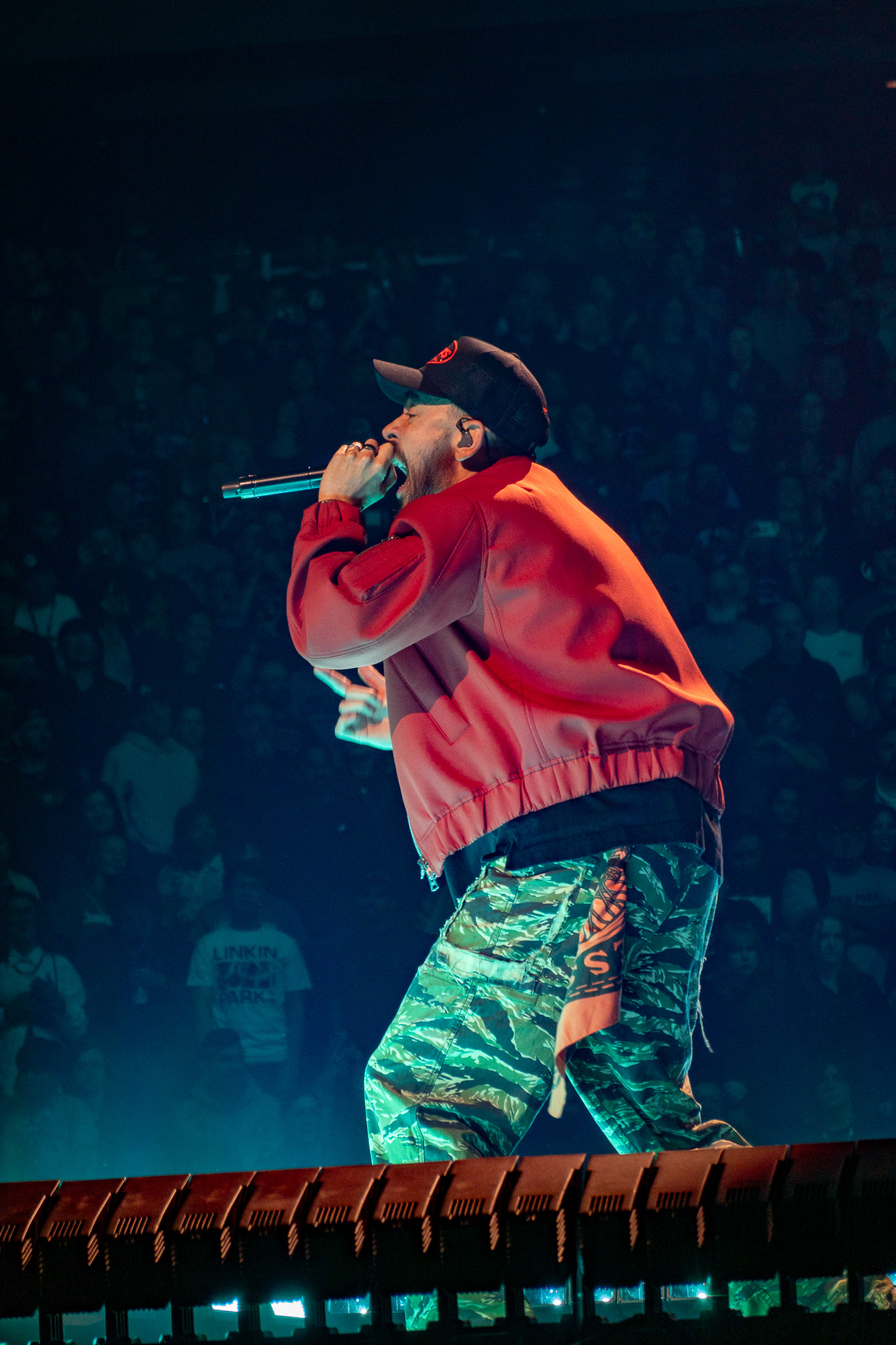 Mike Shinoda framed by the From Zero stage