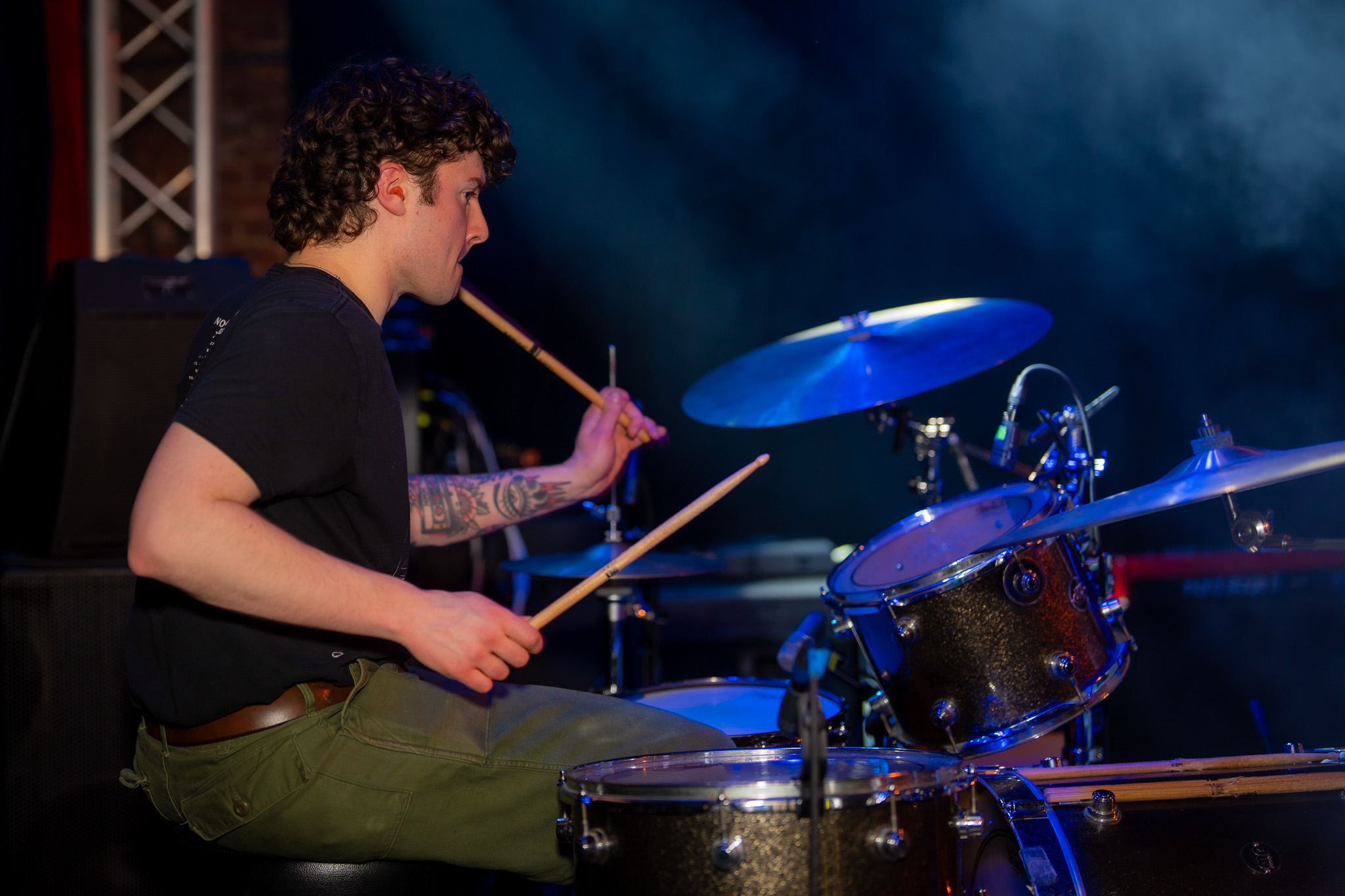 Waltzerr drummer at work behind the kit